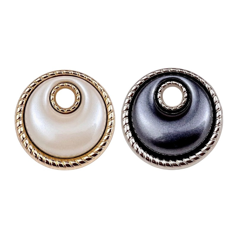 Gold Beige hollow crescent moon metal shank button, stitched rim, front view
