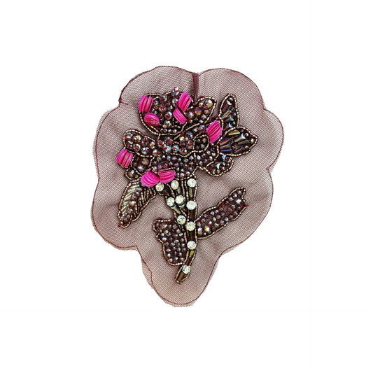 Purple Lace-Trimmed Embroidered Hand-Beaded Applique