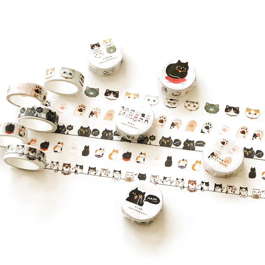6 Schattige Kat Washi Tape Set – 1.5cm x 5m voor Journaling Scrapbooking