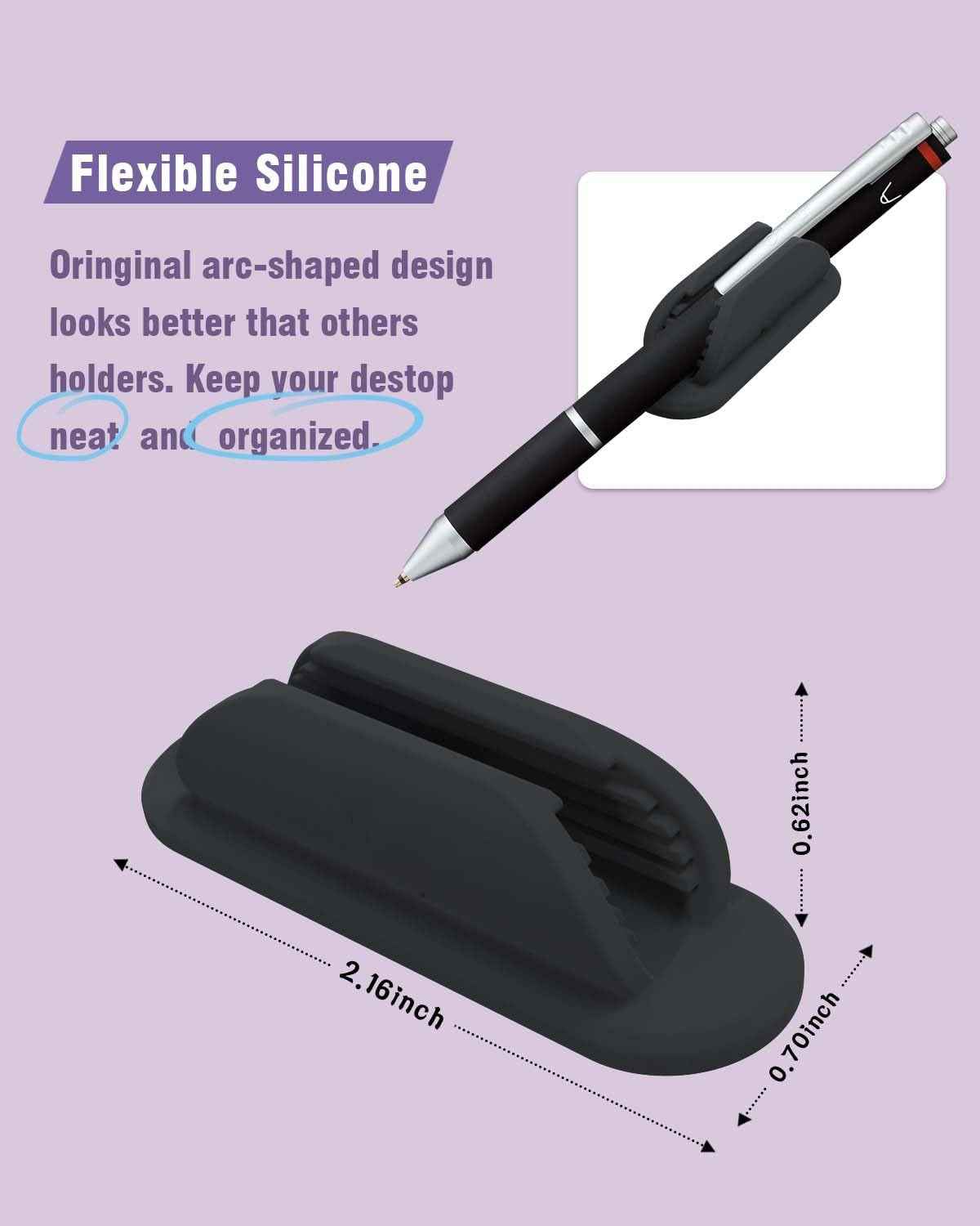 Silicone Pen Pencil Holders with Adhesive Pads for Desk 10 Pack