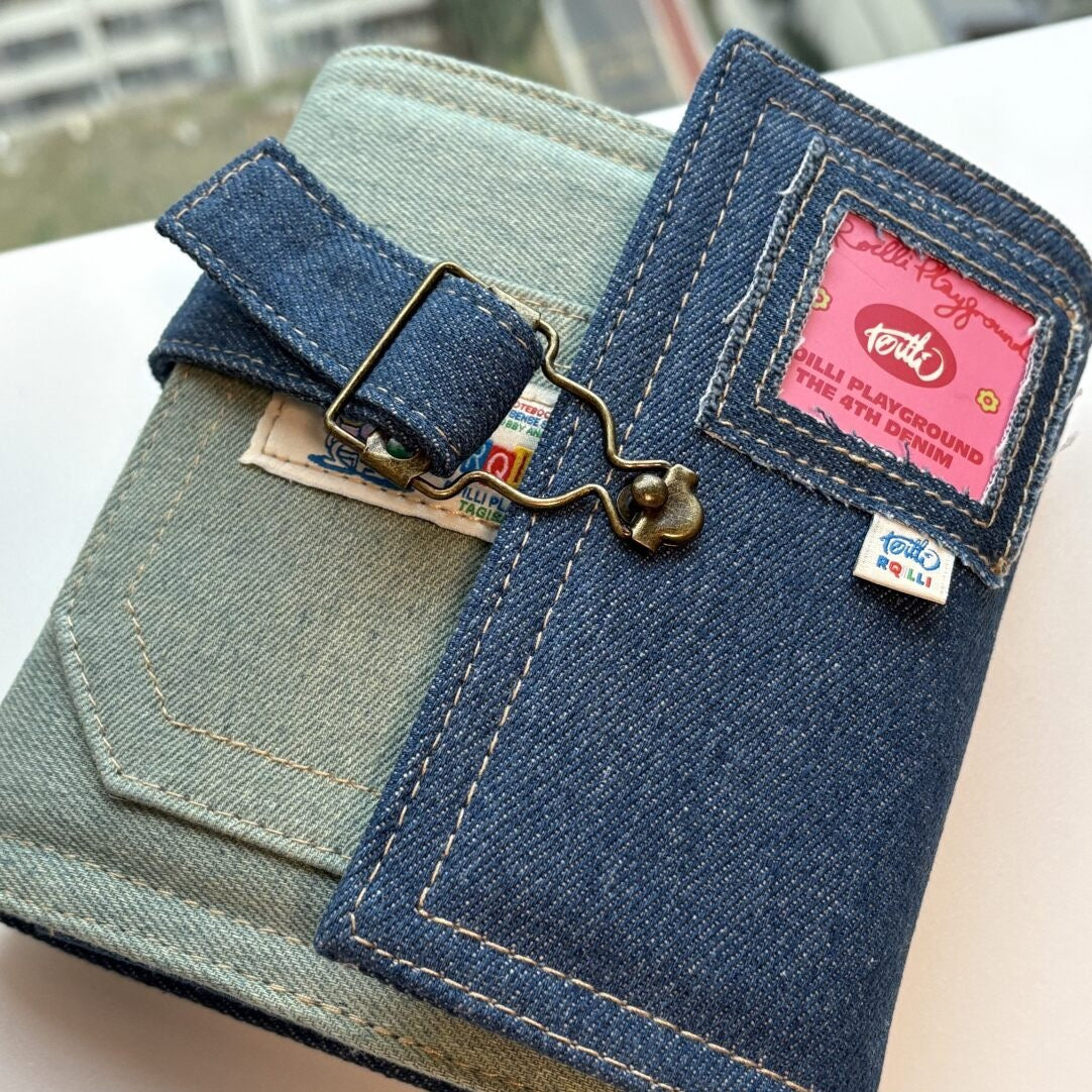 Vintage A7 Denim Card Binder – Loose-Leaf Photo Album for 3-Inch Cards