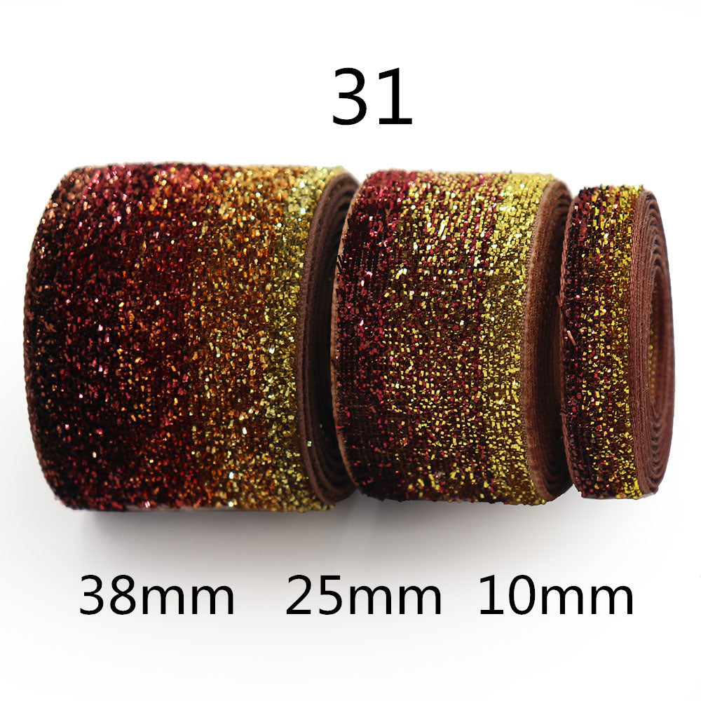 10/25/38mm gradient chenille sparkle ribbon, style 31; burgundy to gold