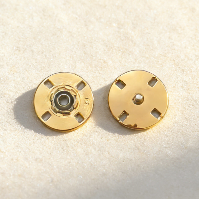 Round invisible metal snap buttons, gold finish—socket side and stud side