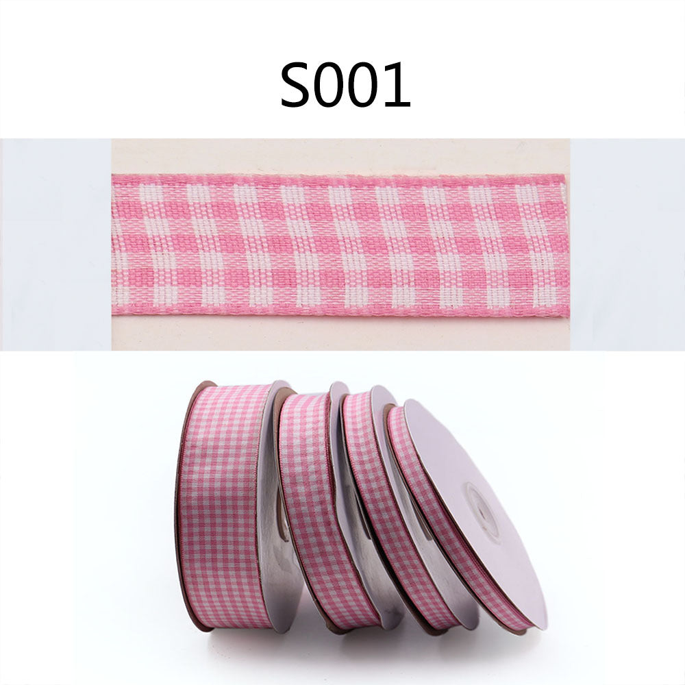 Rosa kariertes Strickband (S001), feines Gitterkaro, aufgerollt auf Spule