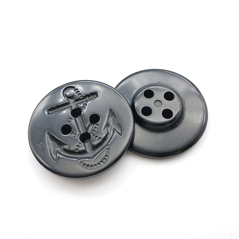 Round 4-hole coat button backs with four holes, nautical theme, black