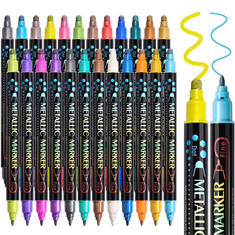 Guangna 24 Colors Metallic Paint Twin Marker Pens with Dot and Fine Tip