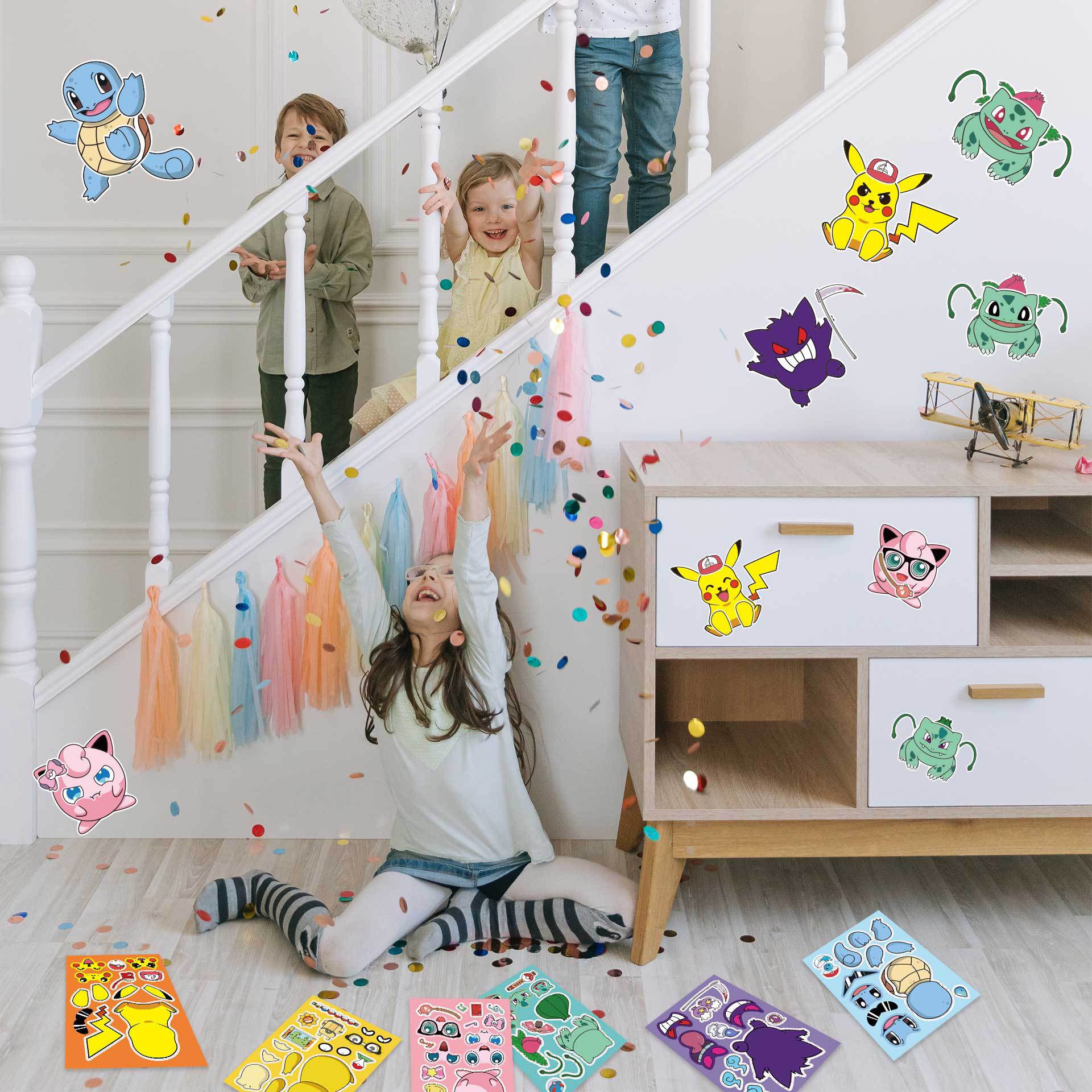 24 Sheets Pokemon Make a Face DIY Stickers for Kids