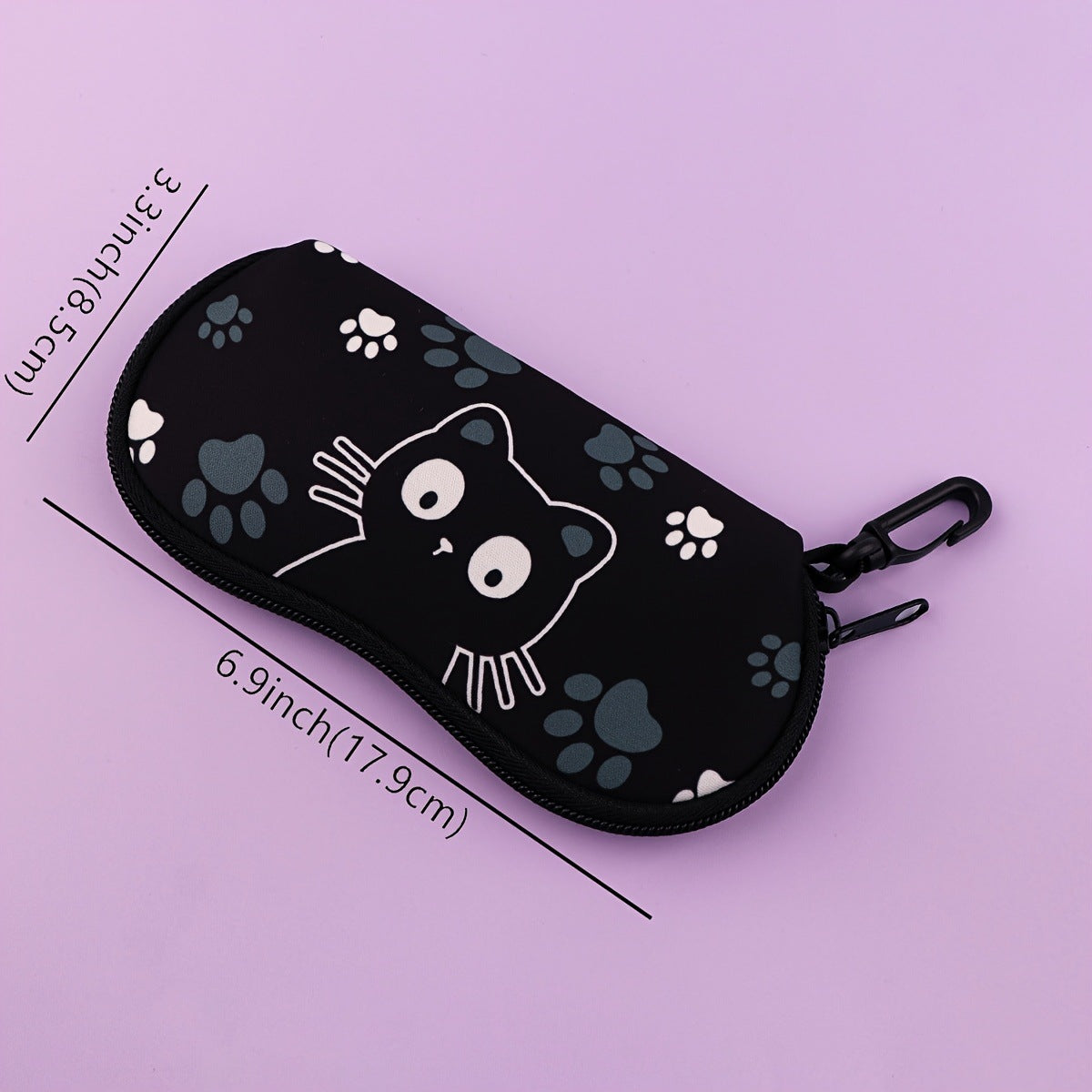Paw Print & Cat Face Glasses Case Eyewear Pouch with Keychain 2 Pack