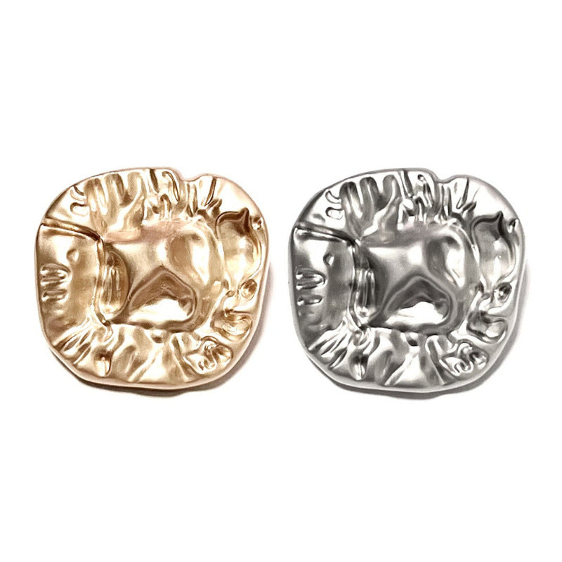 Alloy irregular buttons with raised texture, gold and silver (pair)