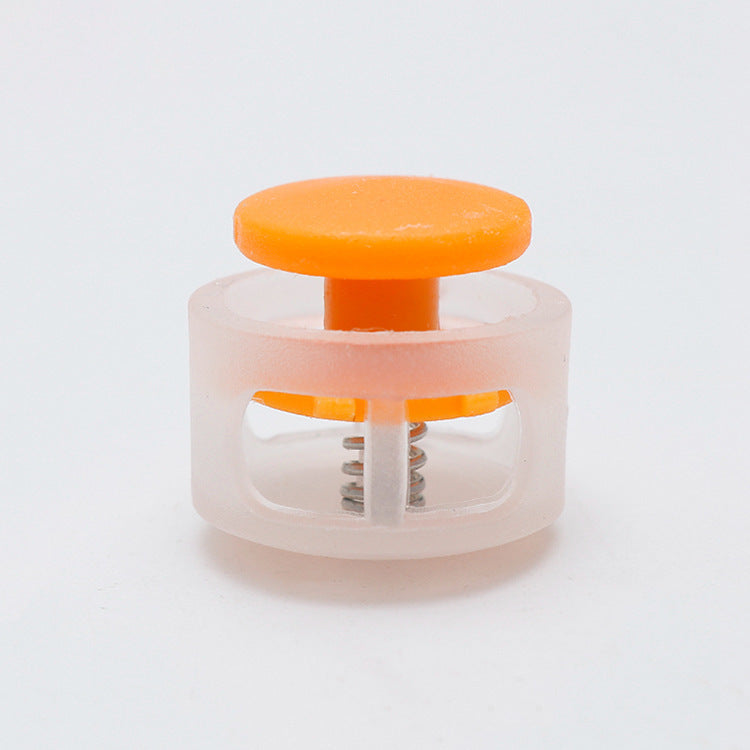 Orange top 17mm plastic cord lock toggle with spring, clear housing