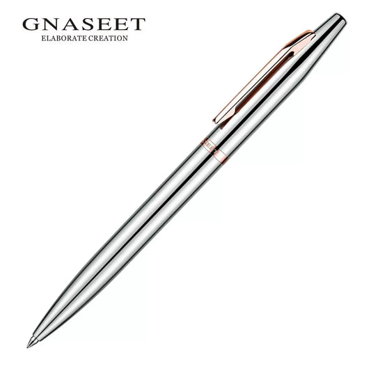 GNASEET hõbedane kroomitud metallist pastapliiats – messingist südamik, poleeritud metallkorpus | 139x12x10mm