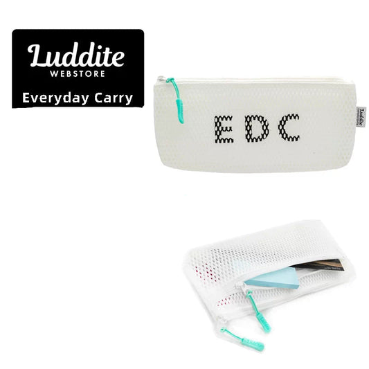 Luddite Slim Mesh Pencil Case & Cosmetic Pouch, 2 Zippered Pockets, 200 × 90 × 20mm White