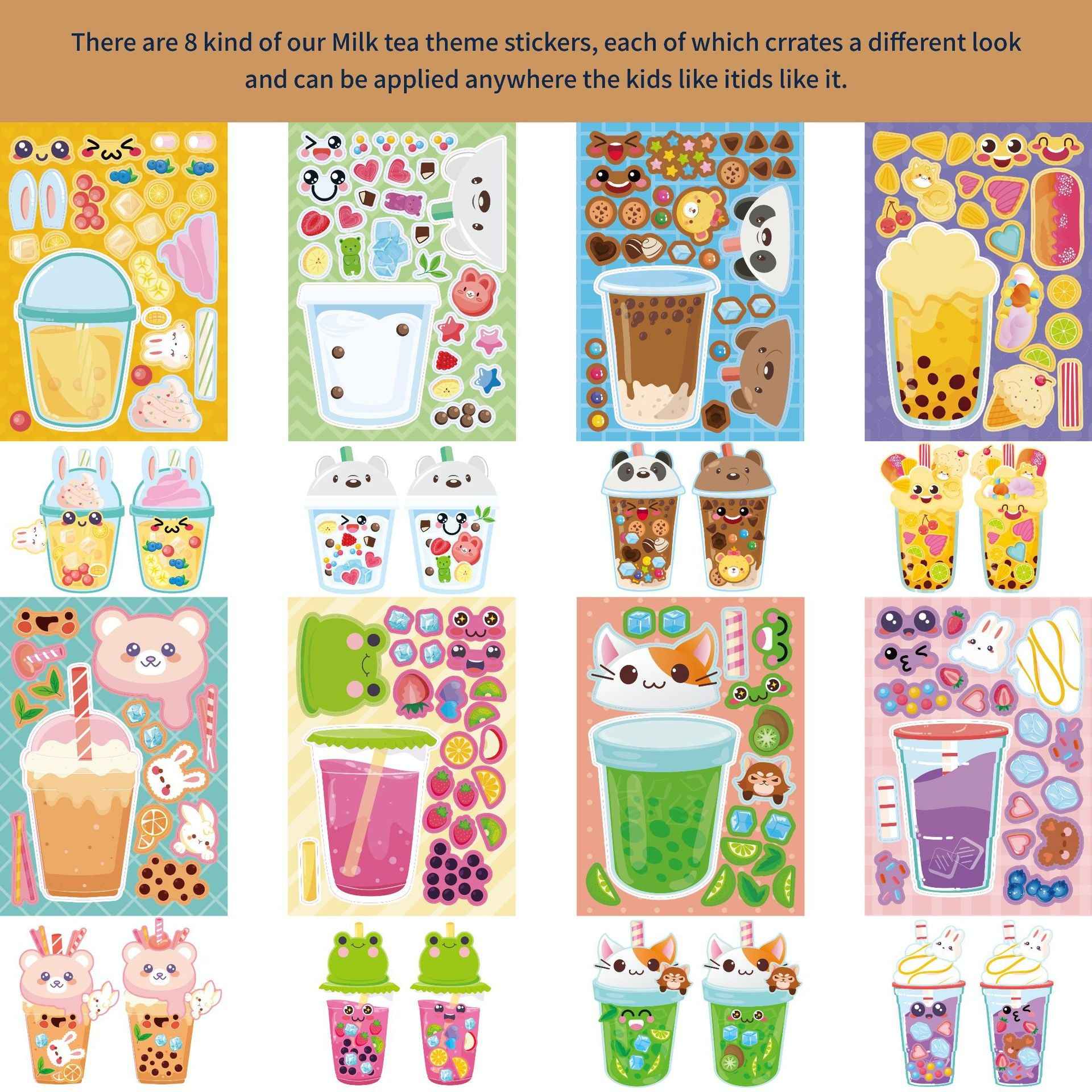 Make a Face Bubble Tea Stickers for Kids 24 Sheets