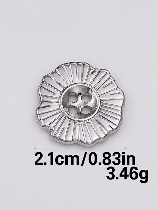 Silver 21mm decorative 4-hole metal button with sunburst ridges
