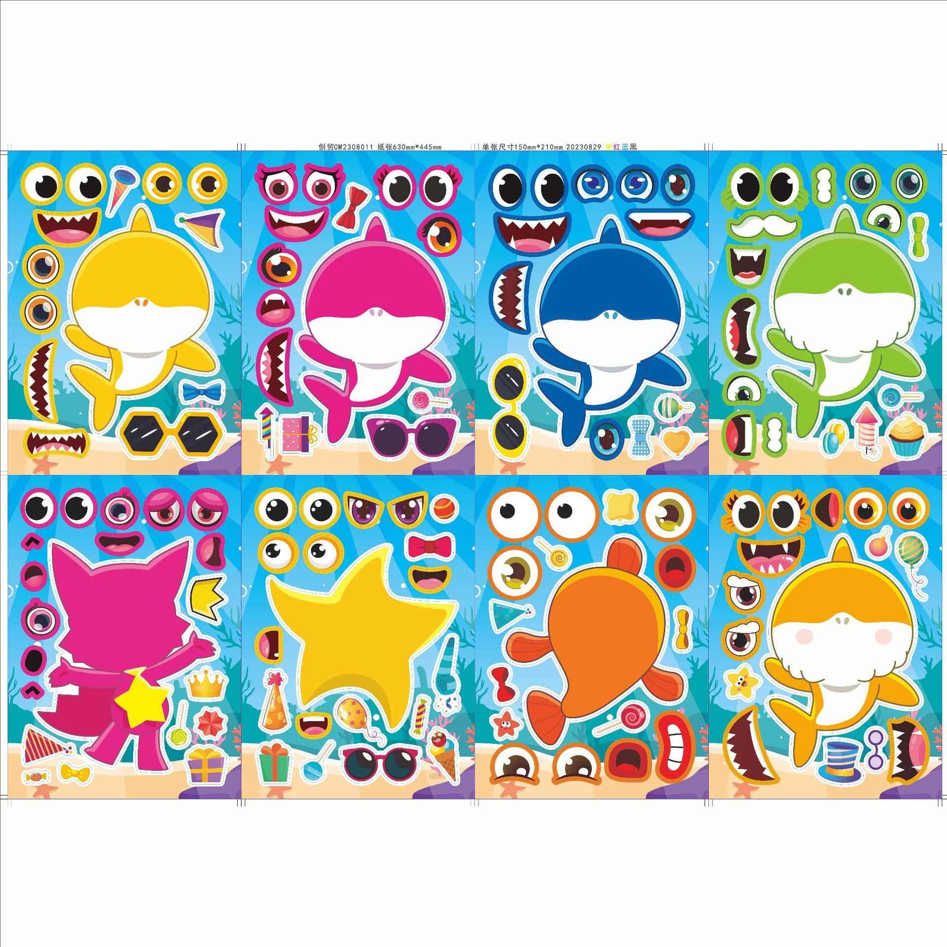 Make a Face Anime Shark Baby Stickers for Kids 24 Sheets