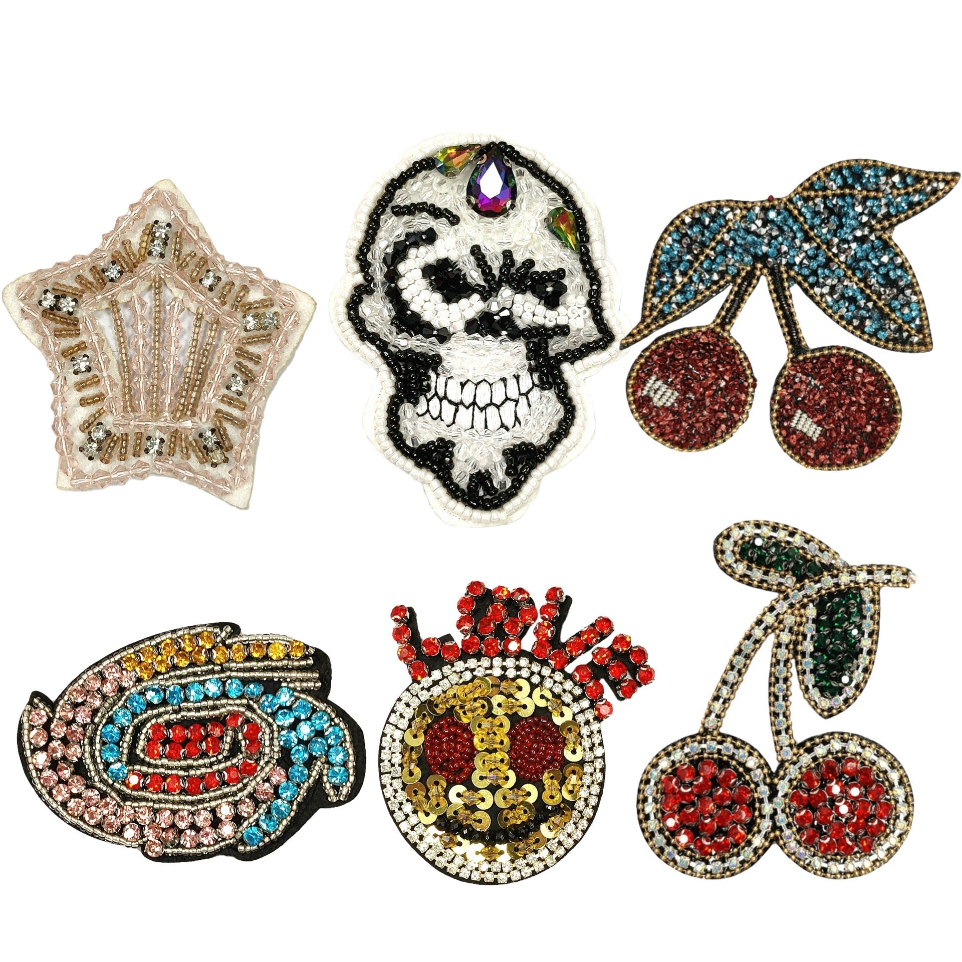Stern-Applikation, handgearbeitet, mit Perlenstickerei in Transparent, Gold, Schwarz und Glitzer