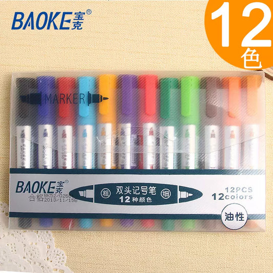 Baoke Permanent Marker Pen 12 Color Dual Tip