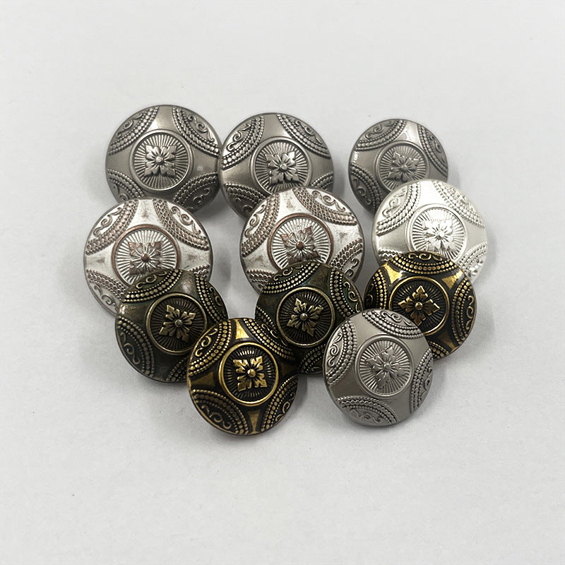 Vintage flower metal shank buttons, mixed antique gold and bronze tones, 50pcs