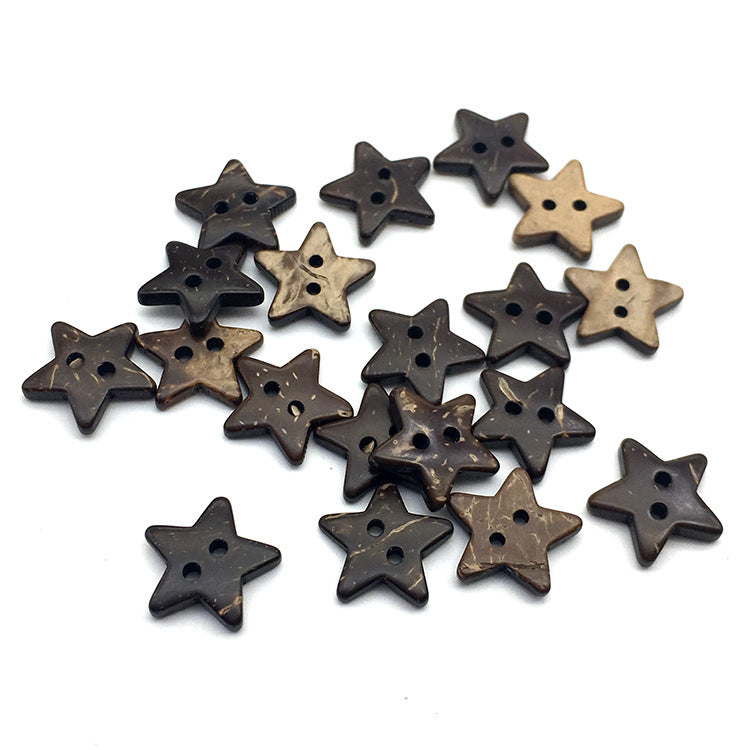 Stern-Knöpfe, gemischte Braun- und Beige-Töne, zwei Löcher, 16 mm, 50 Stück