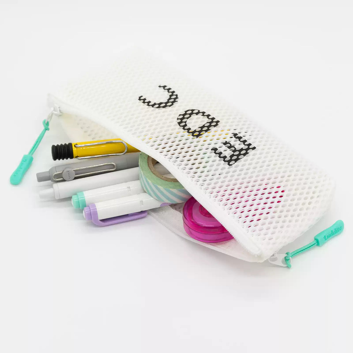 Luddite Slim Mesh Pencil Case & Cosmetic Pouch, 2 Zippered Pockets, 200 × 90 × 20mm
