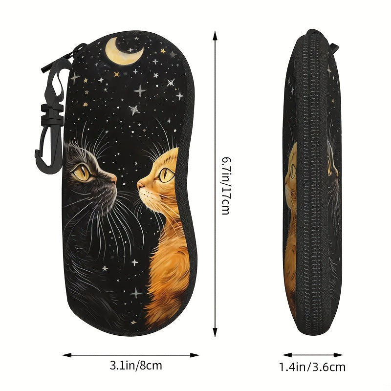 Two Cats Print Glasses Case - Soft Eyewear Pouch with Keychain 2PCS