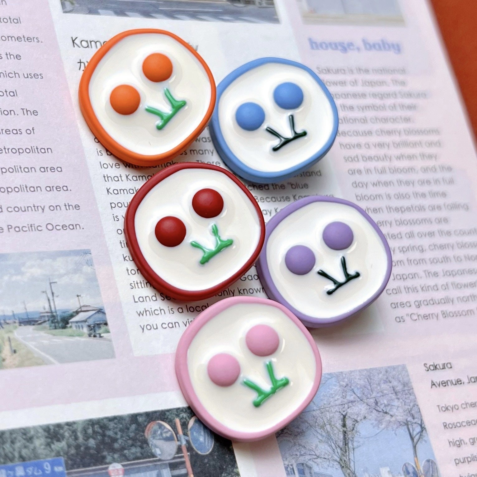 Cherry metal shank buttons in mixed colors: orange, blue, red, purple, pink
