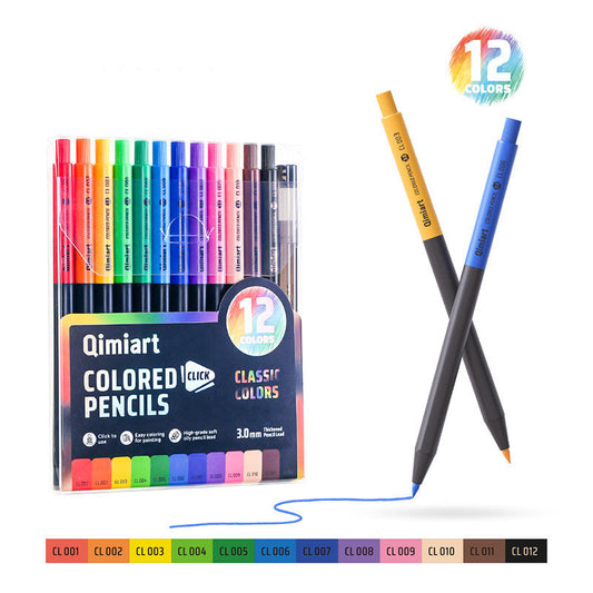 Qimiart Click Retractable Colored Pencils Set of 12 Oil-Based Includes Sharpener Classic