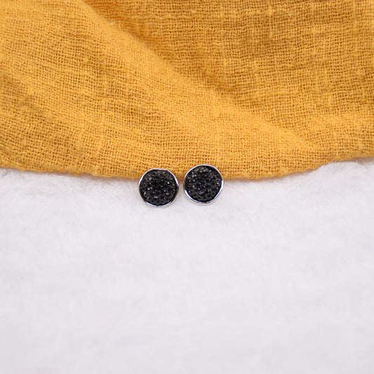 Schimmernde 10-mm-Resin-Metallknöpfe, runde schwarze Köpfe mit silbernem Rand