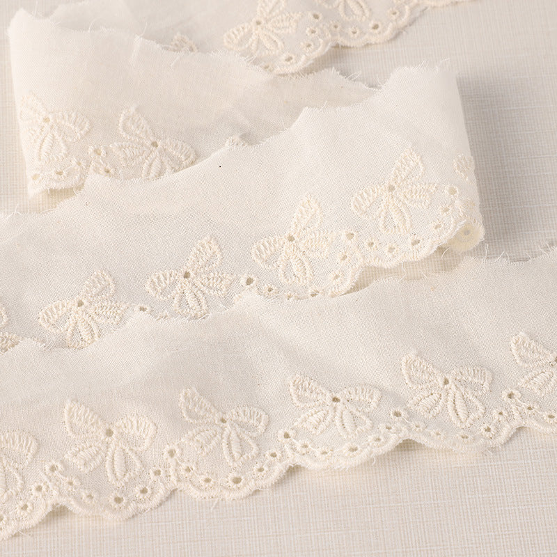 45mm Lolita dress lace trim with pleated ruffles, off-white floral lace texture