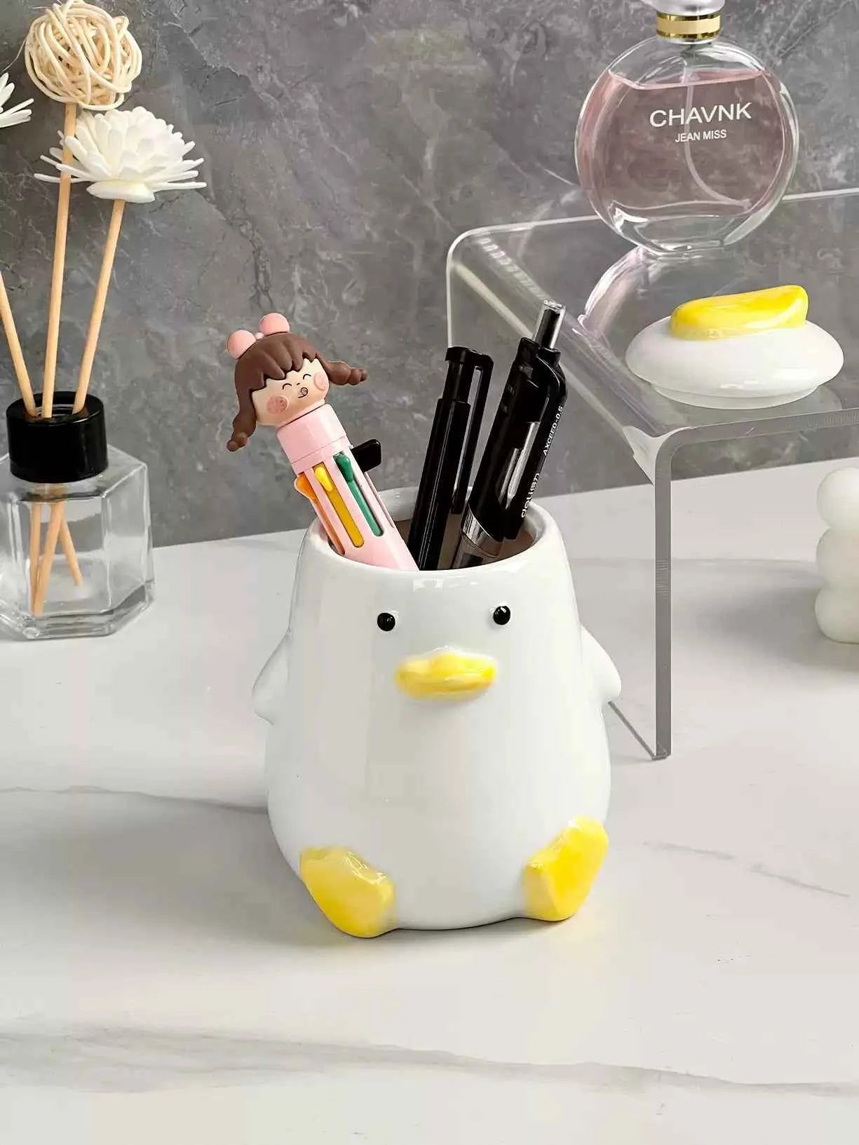 Cute Duck Ceramic Pen Holder Pencil Cup for Kids