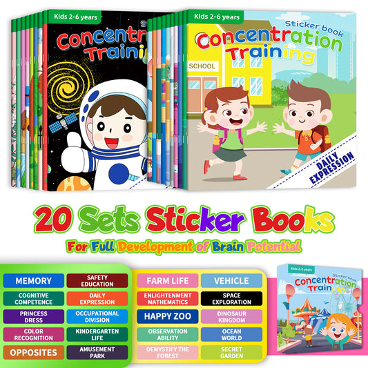 Concertration Training Sticker Books for Kids 2-6 Years 20 Pack