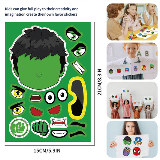 32 Sheets Cartoon Marvel Make a Face DIY Stickers for Kids