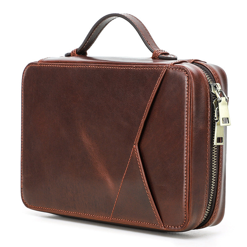 Full-Grain Cowhide Leather Tech Organizer Bag Cable & Digital Accessories Pouch