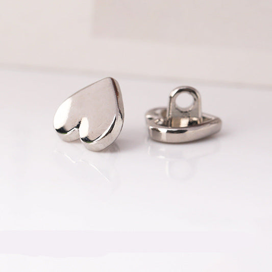 Nickel silver heart-shaped metal shank buttons, front and back view, 10.5mm
