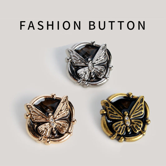 Vintage Rhinestone Butterfly Metal Sew-On Buttons, 20-Pack