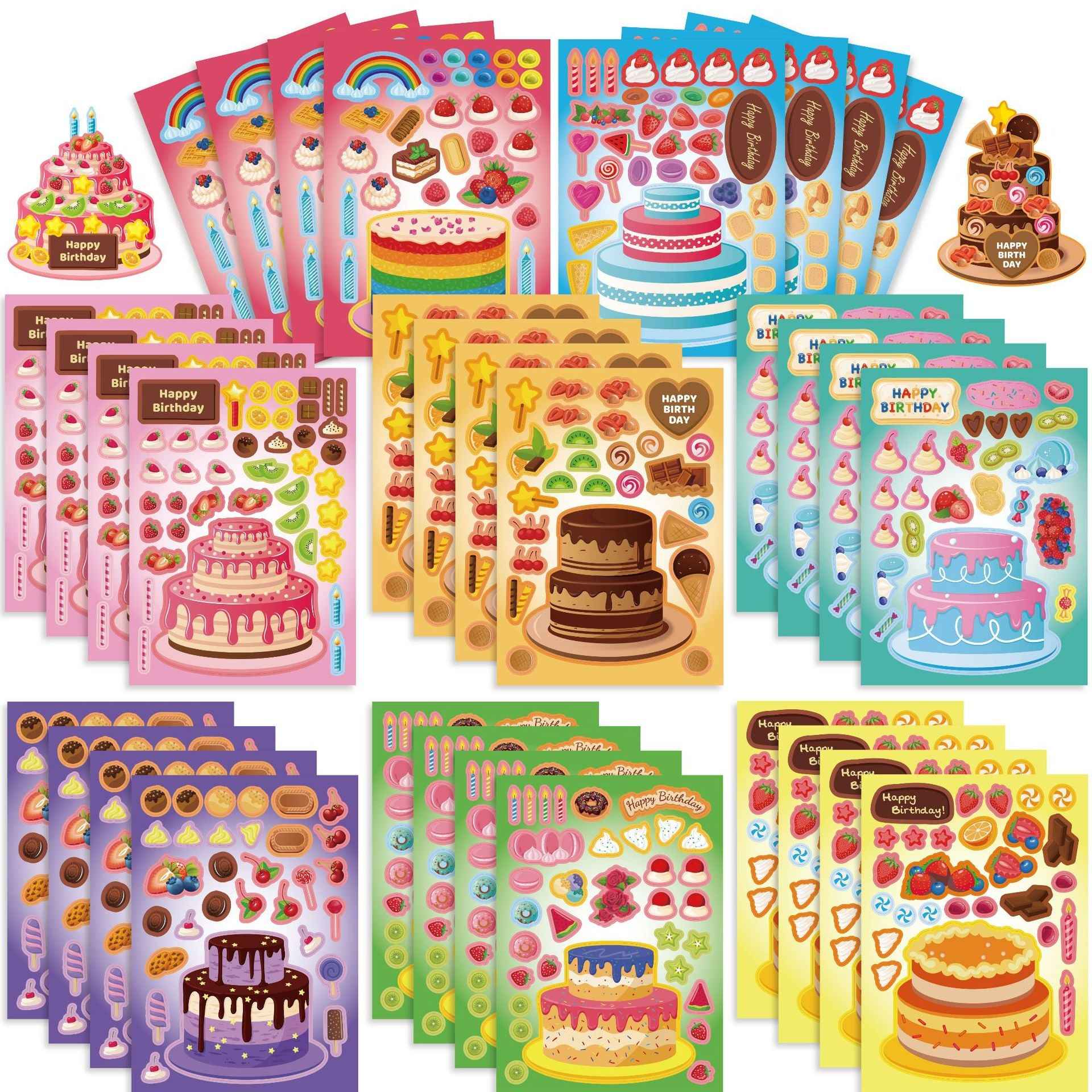 Make a Face Happy Birthday Cake Stickers for Kids 24 Sheets