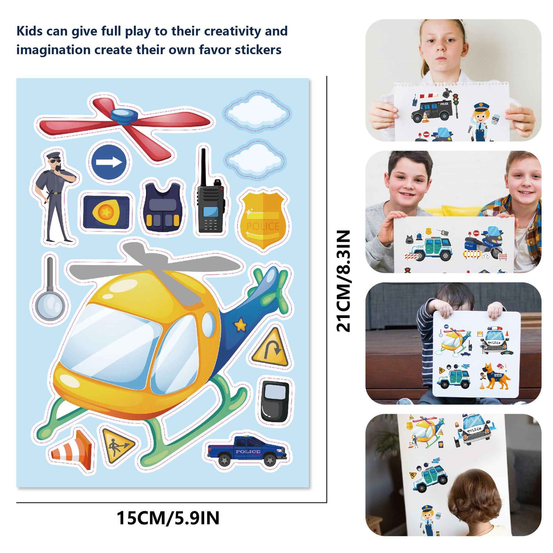 Make a Face Cartoon Police Stickers for Kids 24 Sheets