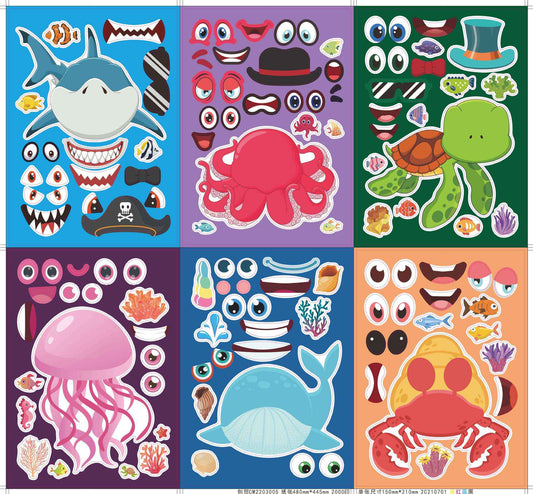 Make a Face Cartoon Sea Animals DIY Stickers for Kids 24 Sheets