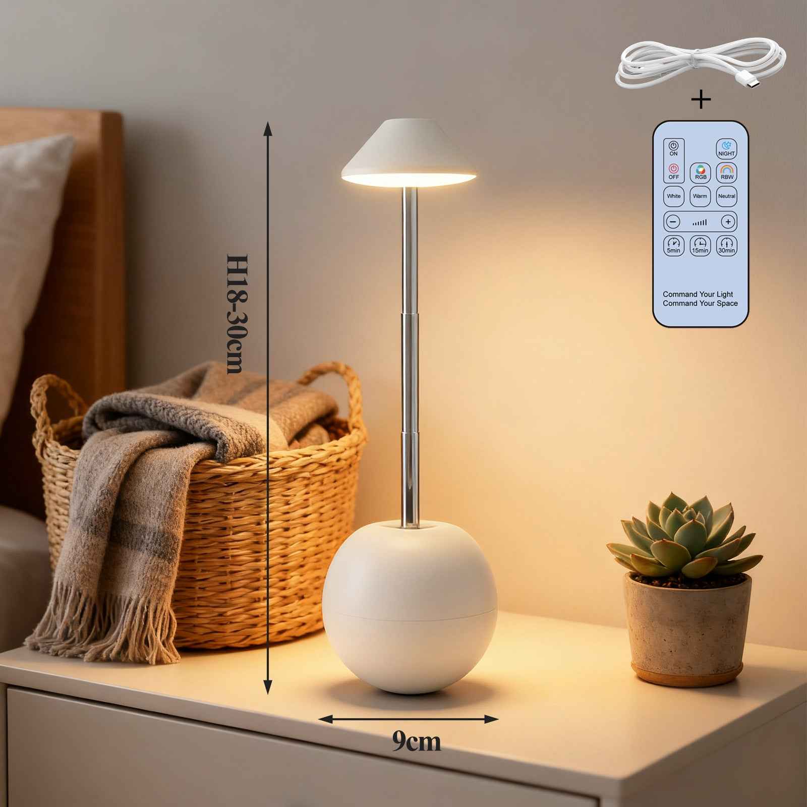 LED Night Light Rechargeable with Remote Telescopic Stem Wobble Base