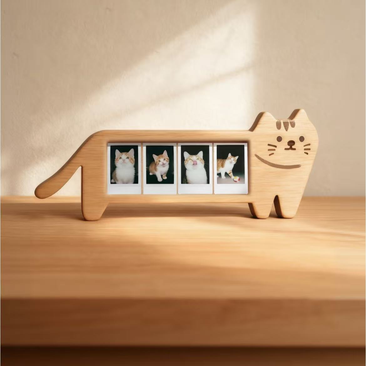 Cute Cat Wooden Photo Frame – Holds 4 x 3-Inch Photos A