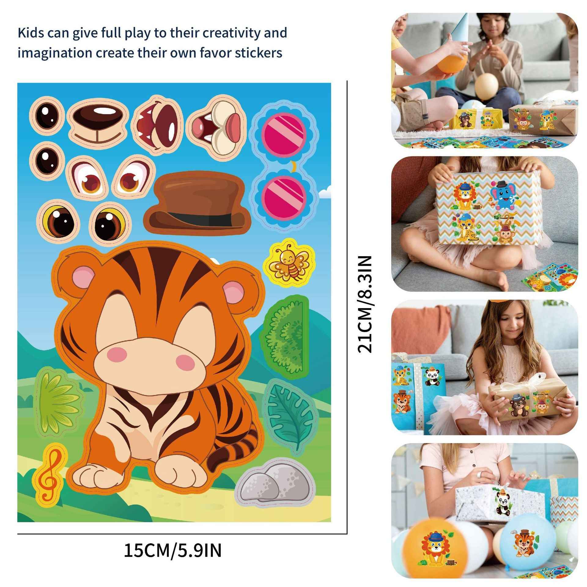 32 Sheets Cartoon Zoo Animals Make Your Own Stickers for Kids