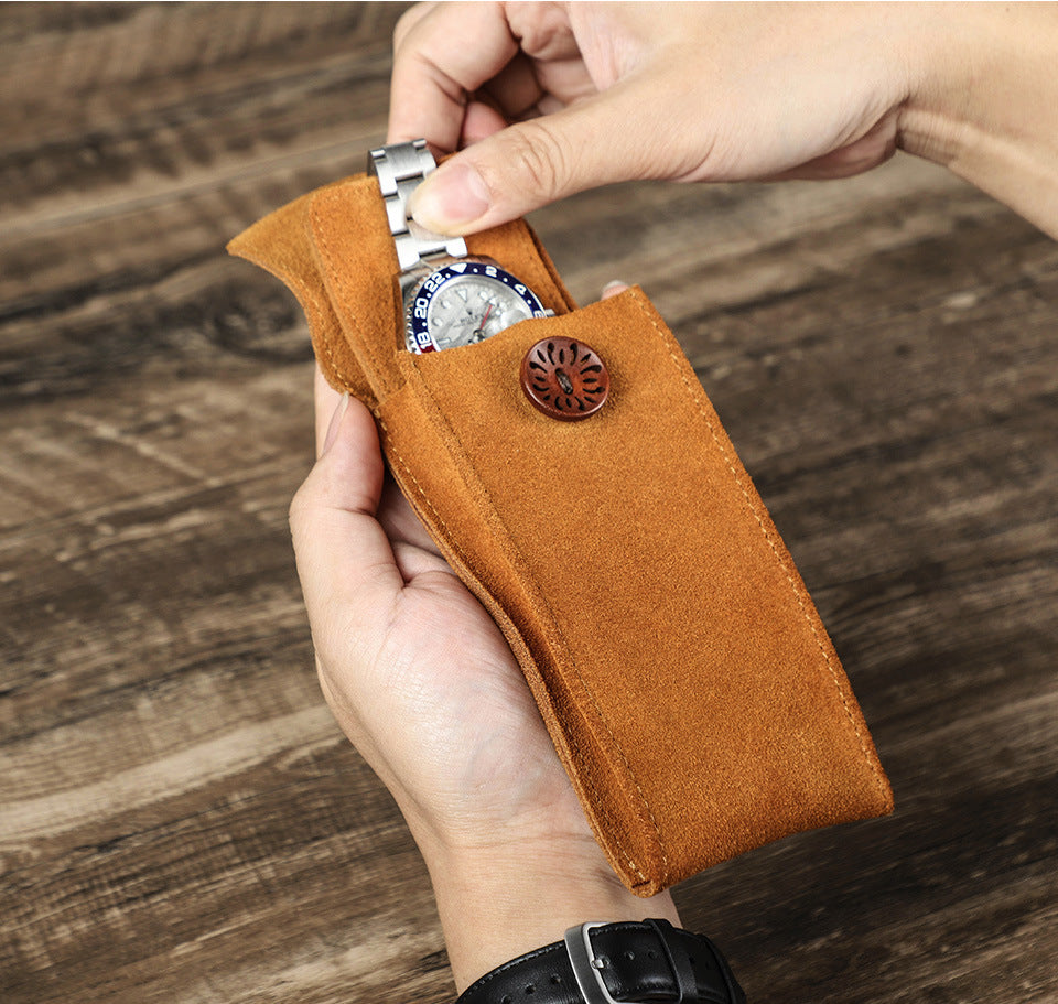 Vintage Watch Pouch – Handcrafted Suede Leather Single Watch Bag