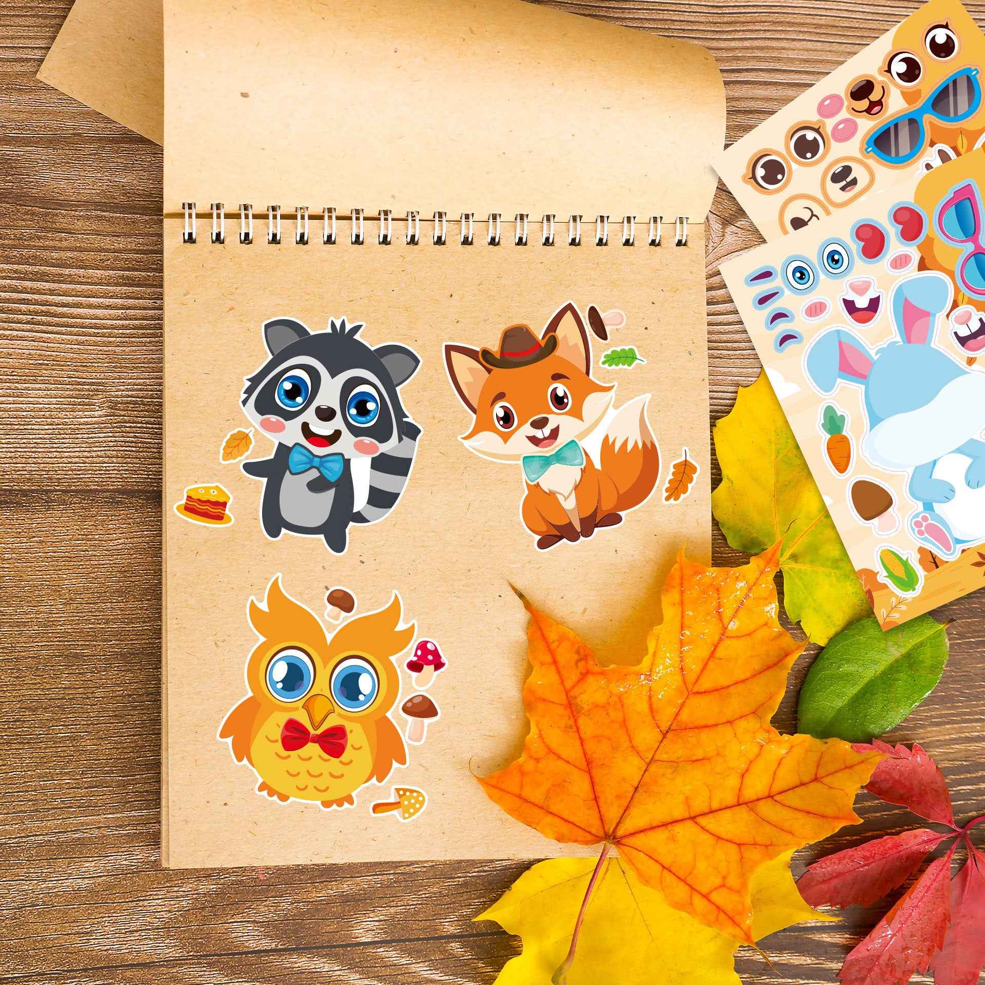Make a Face Cartoon Autumn Animals Stickers for Kids 24 Sheets