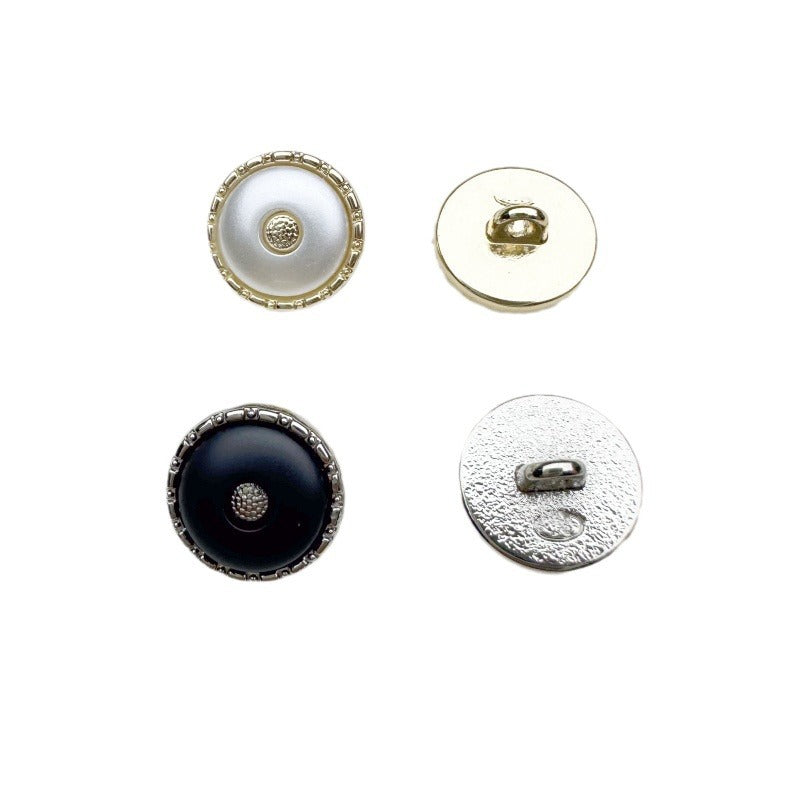 Gold-weißer Knopf und dunkelblauer Knopf: Vorderseite und Rückseite mit Steg