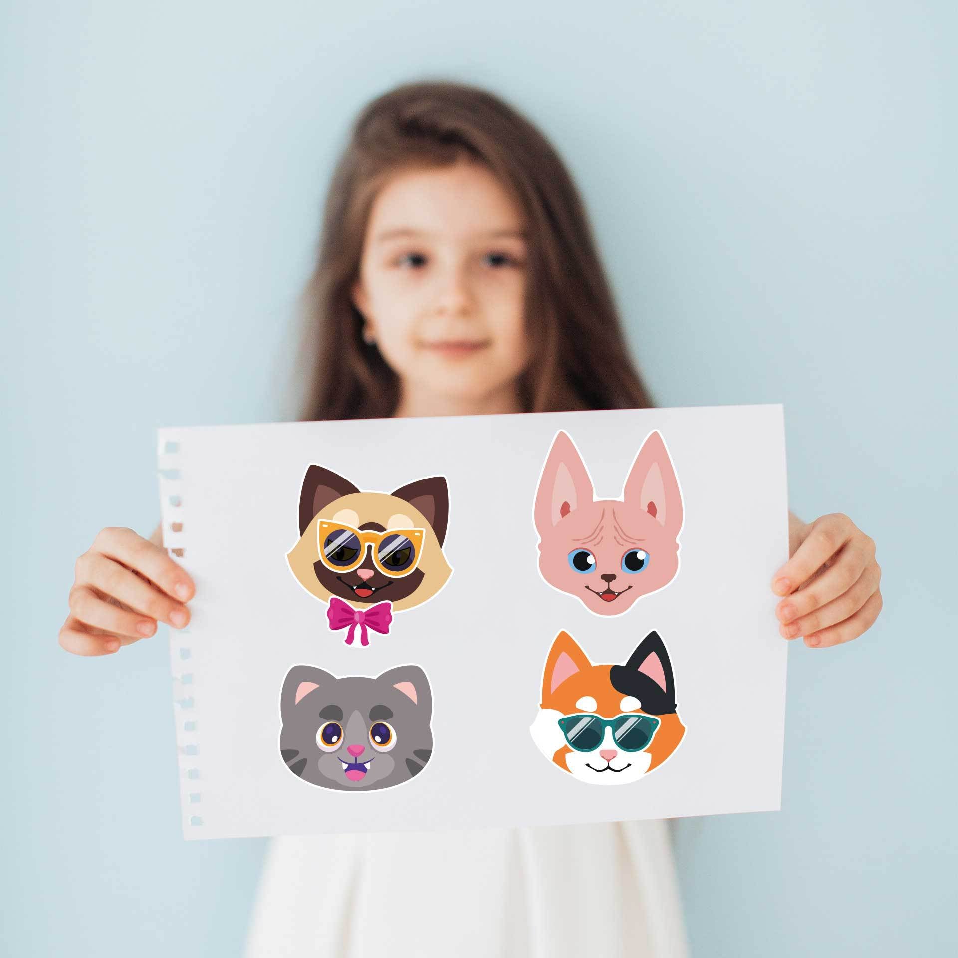 24 Sheets Cute Cat Head Make Your Own Stickers for Kids