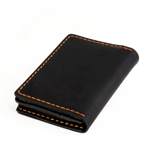 Handmade Crazy Horse Leather Card Holder Slim Wallet Black