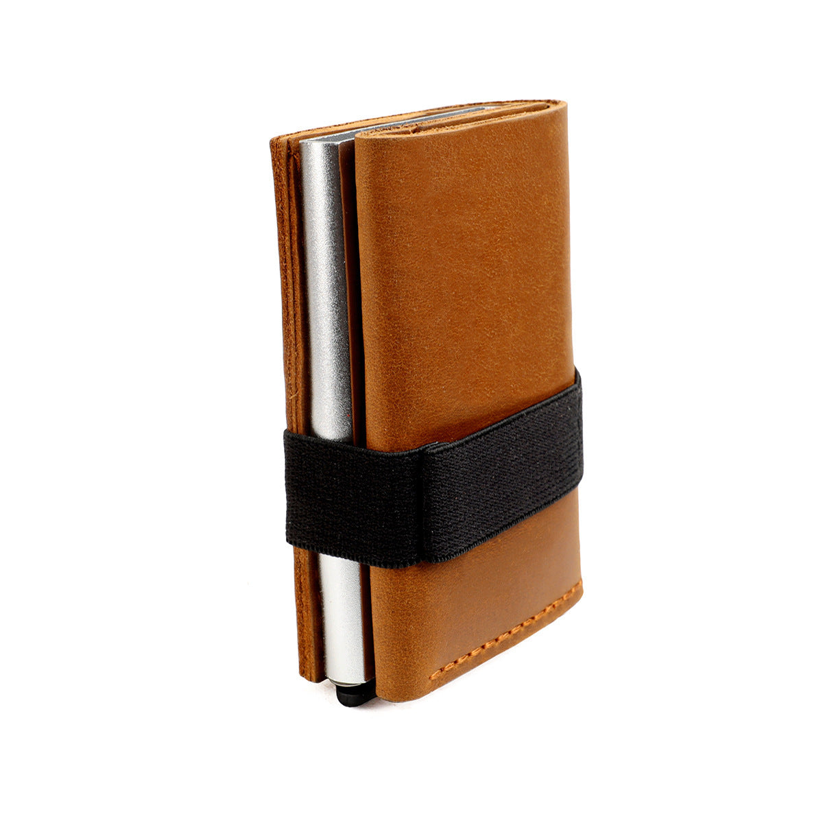 Leather RFID Blocking Card Holder Wallet Pop-Up Aluminum Case