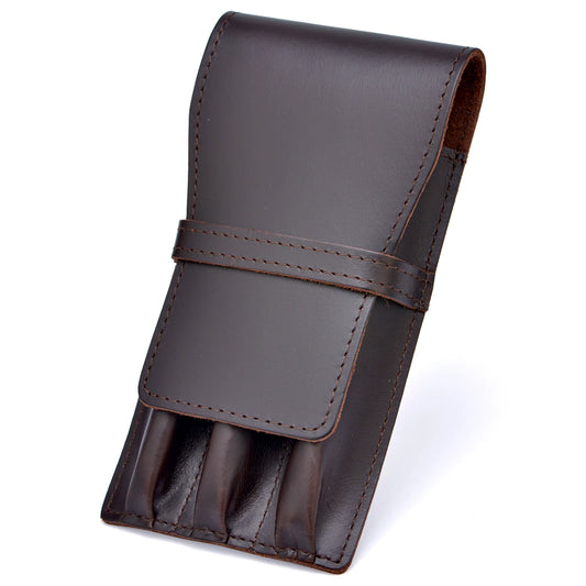 Asvine 3-Pen Handmade Oil-Tanned Genuine Leather Pen Pouch | Fountain Pen Carry Case & Protector Dark Coffee