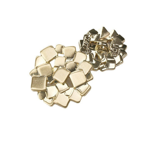 Set of square metal shank buttons, light gold and nickel silver, clustered layout