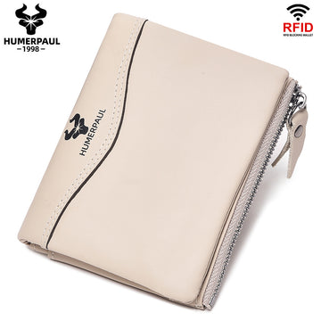 Retro Genuine Leather Short Wallet Beige
